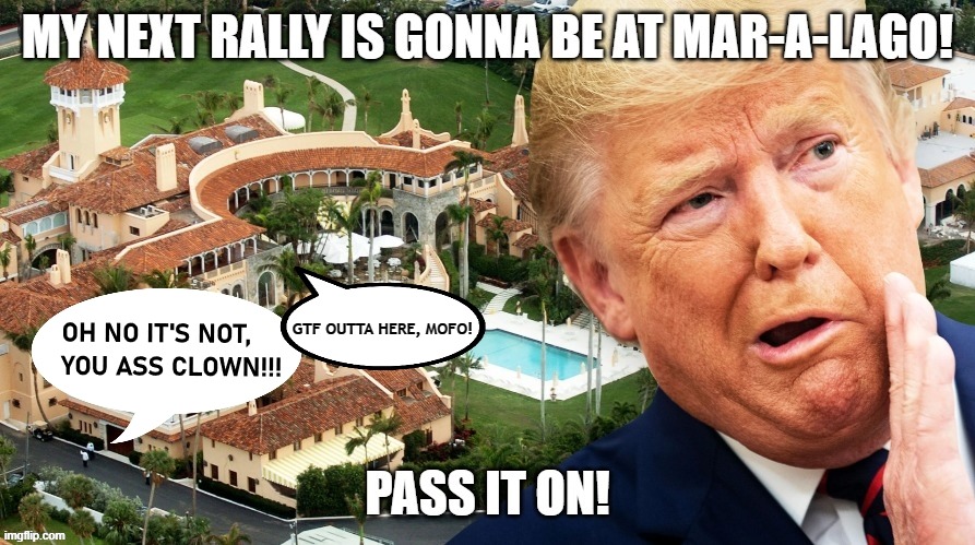 Trump plans next grifter rally... at Mar-a-lago | GTF OUTTA HERE, MOFO! | image tagged in trump,maga,loser,rally,cheater,sore loser | made w/ Imgflip meme maker