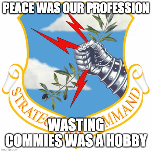 SAC | PEACE WAS OUR PROFESSION; WASTING COMMIES WAS A HOBBY | image tagged in usaf,sac,strategic air command,commies | made w/ Imgflip meme maker