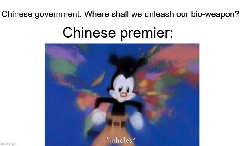 PERHAPS | Chinese government: Where shall we unleash our bio-weapon? Chinese premier: | image tagged in world occupied,corona virus,china | made w/ Imgflip meme maker