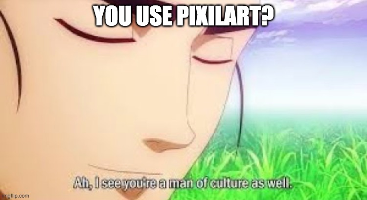 Ah i see your a man of culture as well | YOU USE PIXILART? | image tagged in ah i see your a man of culture as well | made w/ Imgflip meme maker