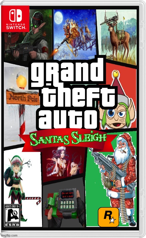 RAISE HELL ON CHRISTMAS | image tagged in nintendo switch,gta,grand theft auto,santa claus,christmas memes,fake switch games | made w/ Imgflip meme maker