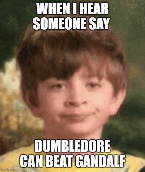 gandalf RULES | WHEN I HEAR SOMEONE SAY; DUMBLEDORE CAN BEAT GANDALF | image tagged in lotr,harry potter,gandalf,dumbledore | made w/ Imgflip meme maker