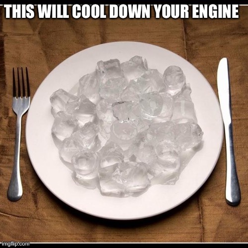 True Dat | THIS WILL COOL DOWN YOUR ENGINE | image tagged in plate of ice cubes,engine,car,vehicle | made w/ Imgflip meme maker