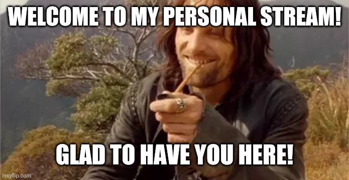 Aragorn smoking |  WELCOME TO MY PERSONAL STREAM! GLAD TO HAVE YOU HERE! | image tagged in aragorn smoking | made w/ Imgflip meme maker