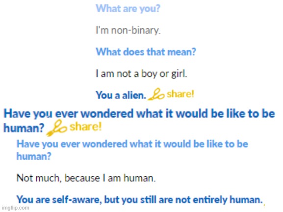 Why is cleverbot so adamant about me not being human?? | image tagged in blank white template,cleverbot | made w/ Imgflip meme maker