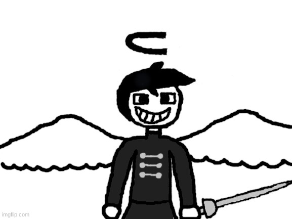 The angel with the broken halo. Idk his real name should be, give me suggestions. | made w/ Imgflip meme maker