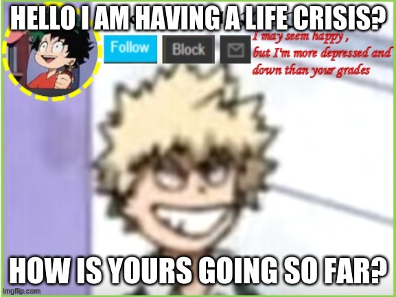Y e e | HELLO I AM HAVING A LIFE CRISIS? HOW IS YOURS GOING SO FAR? | image tagged in some_bored_kid_on_imgflip | made w/ Imgflip meme maker