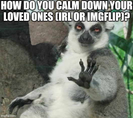 Just Wondering | HOW DO YOU CALM DOWN YOUR LOVED ONES (IRL OR IMGFLIP)? | image tagged in memes | made w/ Imgflip meme maker