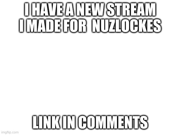 Blank White Template | I HAVE A NEW STREAM I MADE FOR  NUZLOCKES; LINK IN COMMENTS | image tagged in blank white template | made w/ Imgflip meme maker