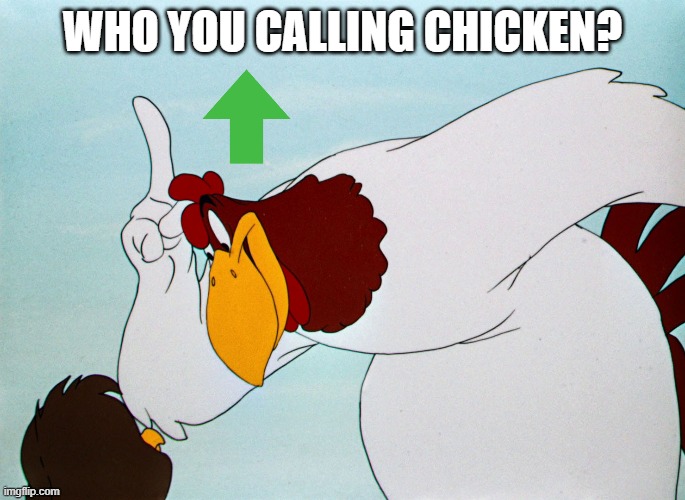 fog horn | WHO YOU CALLING CHICKEN? | image tagged in fog horn | made w/ Imgflip meme maker