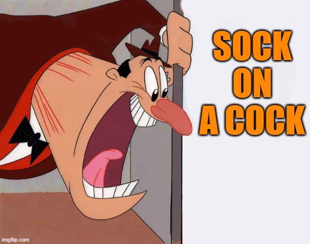 yelling guy | SOCK ON A COCK | image tagged in yelling guy | made w/ Imgflip meme maker