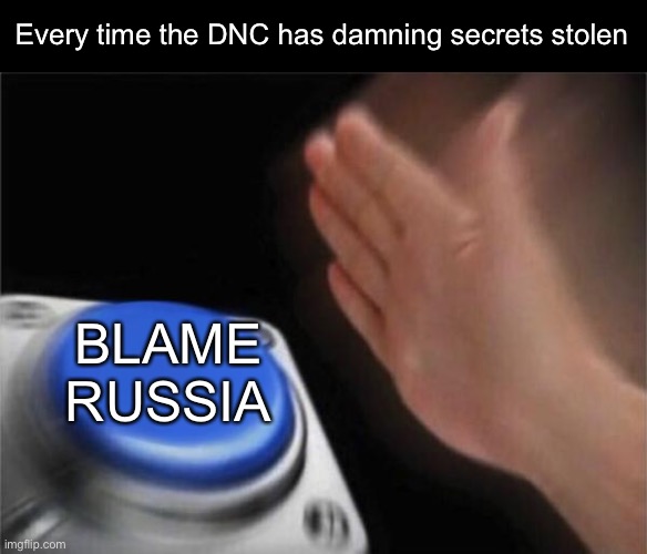 Blank Nut Button Meme | Every time the DNC has damning secrets stolen BLAME RUSSIA | image tagged in memes,blank nut button | made w/ Imgflip meme maker