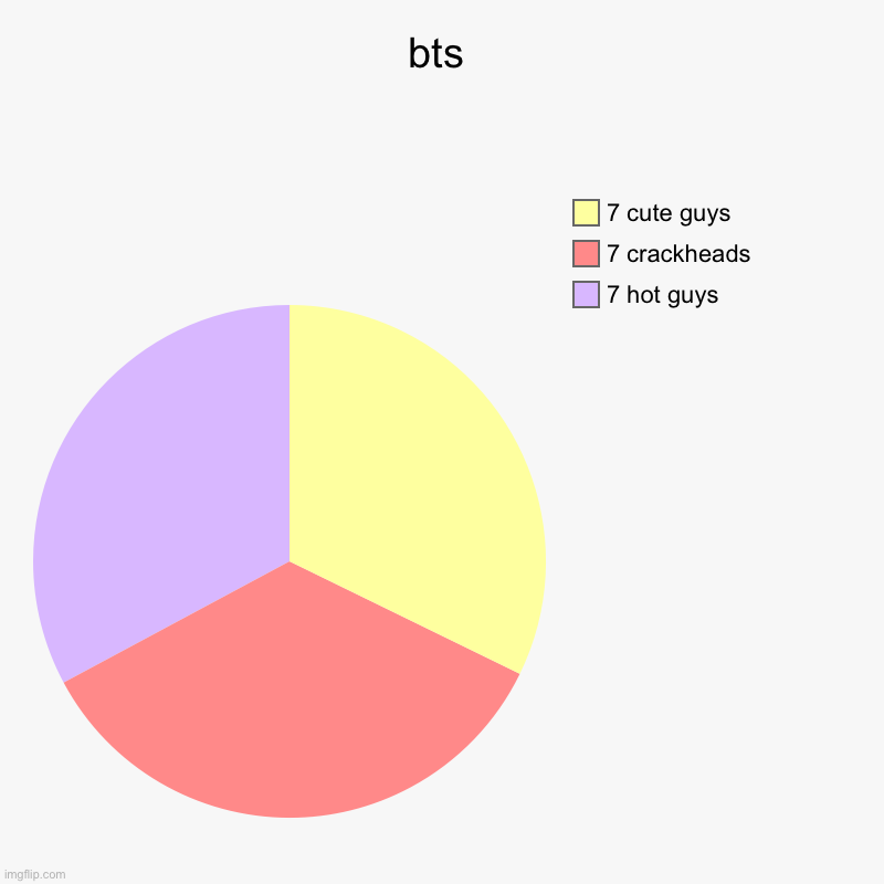 bts | 7 hot guys, 7 crackheads, 7 cute guys | image tagged in charts,pie charts | made w/ Imgflip chart maker
