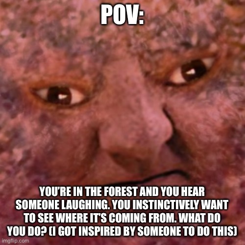 roleplay time | POV:; YOU’RE IN THE FOREST AND YOU HEAR SOMEONE LAUGHING. YOU INSTINCTIVELY WANT TO SEE WHERE IT’S COMING FROM. WHAT DO YOU DO? (I GOT INSPIRED BY SOMEONE TO DO THIS) | image tagged in the meatball man | made w/ Imgflip meme maker