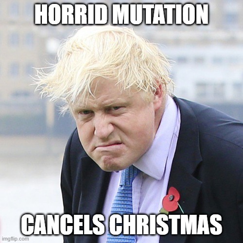 christmas 2020 | HORRID MUTATION; CANCELS CHRISTMAS | image tagged in boris,boris johnson | made w/ Imgflip meme maker