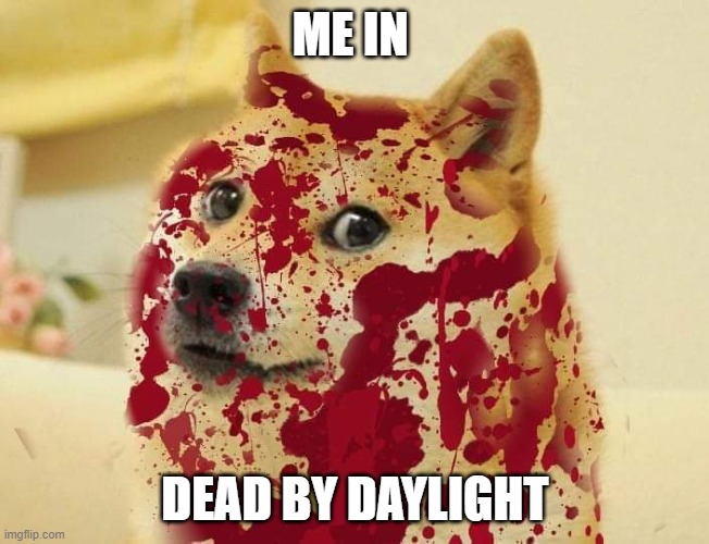 Bloody doge | ME IN; DEAD BY DAYLIGHT | image tagged in bloody doge | made w/ Imgflip meme maker