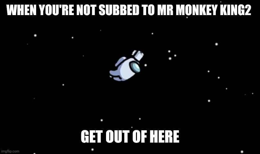 Among Us ejected | WHEN YOU'RE NOT SUBBED TO MR MONKEY KING2; GET OUT OF HERE | image tagged in among us ejected | made w/ Imgflip meme maker