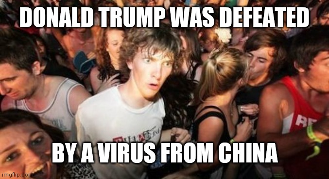 Election interference , you don't say | DONALD TRUMP WAS DEFEATED; BY A VIRUS FROM CHINA | image tagged in memes,sudden clarity clarence,covid-19,president elect,chinese,release the kraken | made w/ Imgflip meme maker
