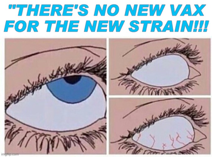 eye roll rolling eye triple panel white space | "THERE'S NO NEW VAX
FOR THE NEW STRAIN!!! | image tagged in eye roll rolling eye triple panel white space,covid-19,hoax,pandemic,conservative logic,antivax | made w/ Imgflip meme maker