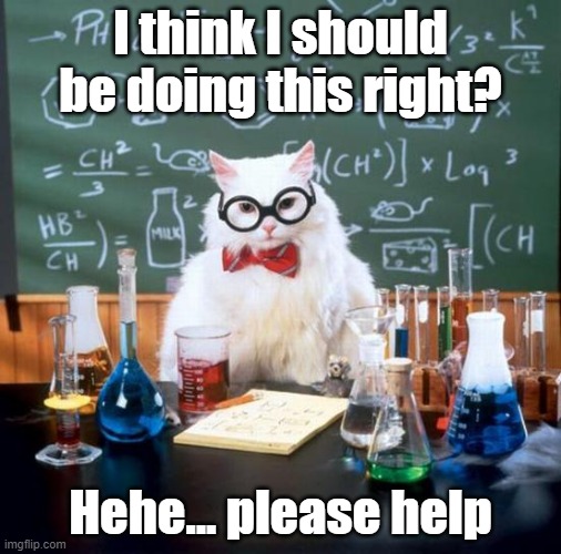 Chemistry Cat Meme | I think I should be doing this right? Hehe... please help | image tagged in memes,chemistry cat | made w/ Imgflip meme maker