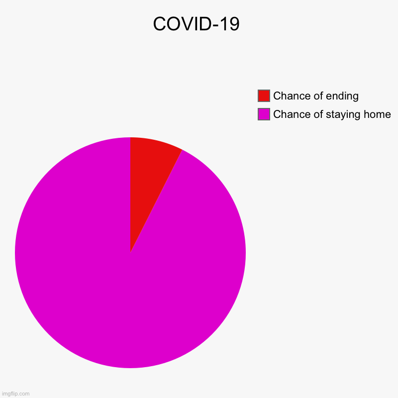 COVID-19 | Chance of staying home, Chance of ending | image tagged in charts,pie charts | made w/ Imgflip chart maker
