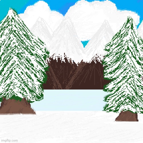 Artwork I made last year of the sky, clouds, mountains, snow, ice and the trees | image tagged in drawings,drawing,artwork,art,outside,landscape | made w/ Imgflip meme maker