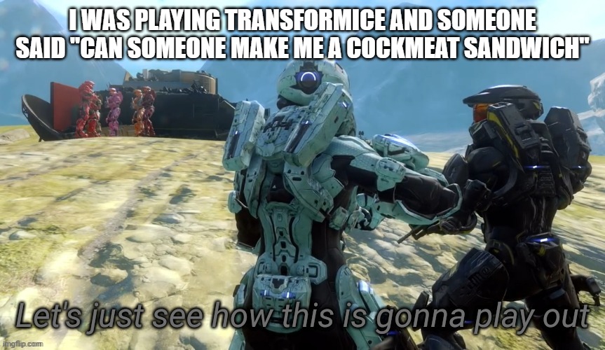Let's just see how this is gonna play out | I WAS PLAYING TRANSFORMICE AND SOMEONE SAID "CAN SOMEONE MAKE ME A COCKMEAT SANDWICH" | image tagged in let's just see how this is gonna play out | made w/ Imgflip meme maker