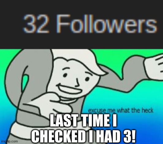 ummm thanks for 32 followers | LAST TIME I CHECKED I HAD 3! | image tagged in excuse me what the heck | made w/ Imgflip meme maker