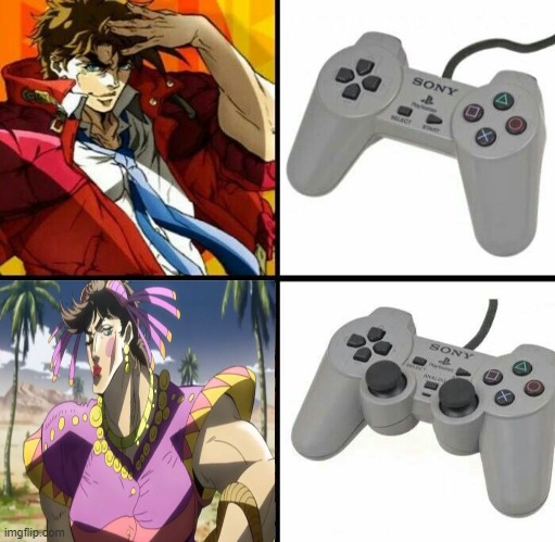 Why i can't stop laughing? | image tagged in jojo's bizarre adventure,playstation | made w/ Imgflip meme maker