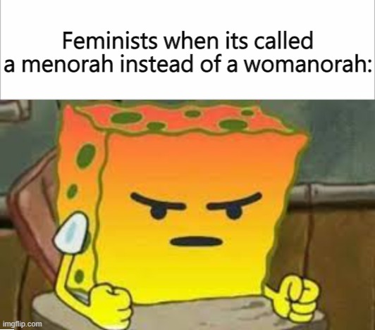 bad meme lol | Feminists when its called a menorah instead of a womanorah: | image tagged in meme | made w/ Imgflip meme maker