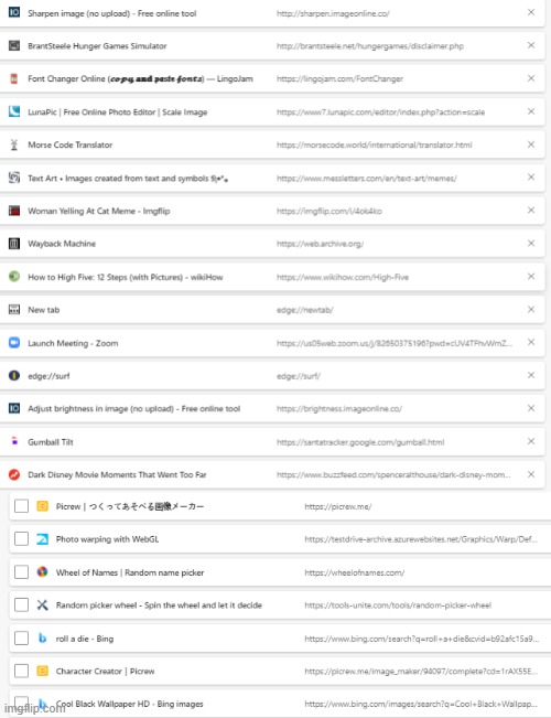*my bookmarks after i removed 2/3 of them because i didnt need yall seeing those* | made w/ Imgflip meme maker