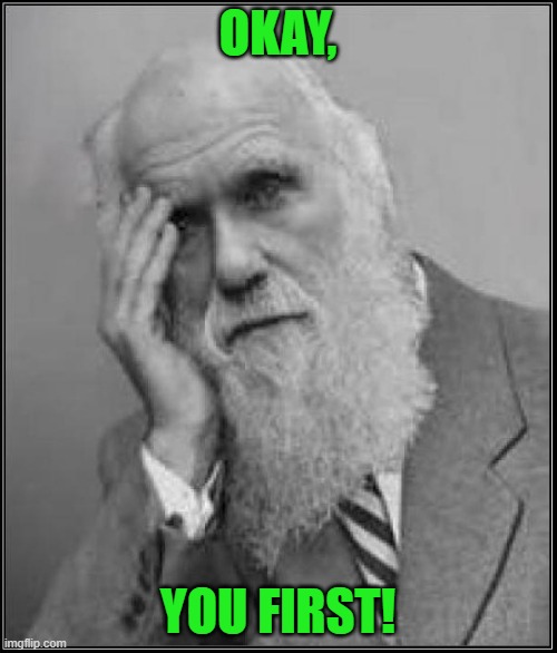 darwin facepalm | OKAY, YOU FIRST! | image tagged in darwin facepalm | made w/ Imgflip meme maker