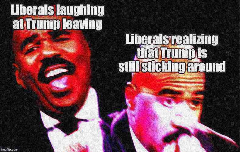 He may be leaving the WH but yeah I don’t think he’s going anywhere | image tagged in trump,steve harvey laughing serious,steve harvey,liberals,liberals problem,deep fried | made w/ Imgflip meme maker