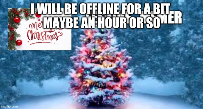 festive_memer | I WILL BE OFFLINE FOR A BIT 
MAYBE AN HOUR OR SO | image tagged in festive_memer | made w/ Imgflip meme maker