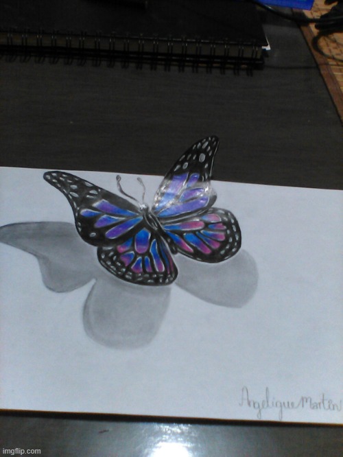 I drew a 3d butterfly!!!! | image tagged in butterfly,drawing | made w/ Imgflip meme maker