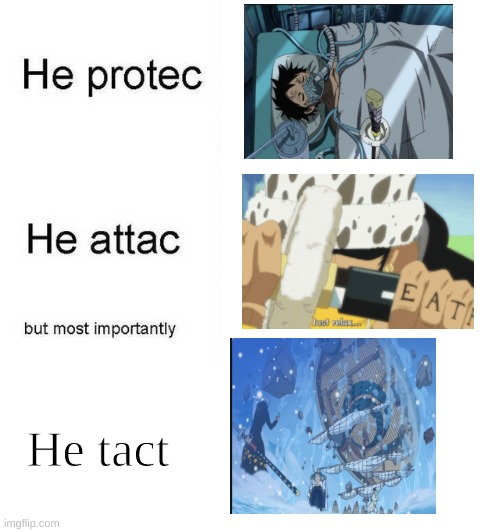 He protec he attac but must importantly he tact | He tact | image tagged in he protec he attac but most importantly | made w/ Imgflip meme maker