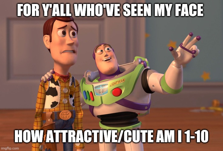 X, X Everywhere Meme | FOR Y'ALL WHO'VE SEEN MY FACE; HOW ATTRACTIVE/CUTE AM I 1-10 | image tagged in memes,x x everywhere | made w/ Imgflip meme maker