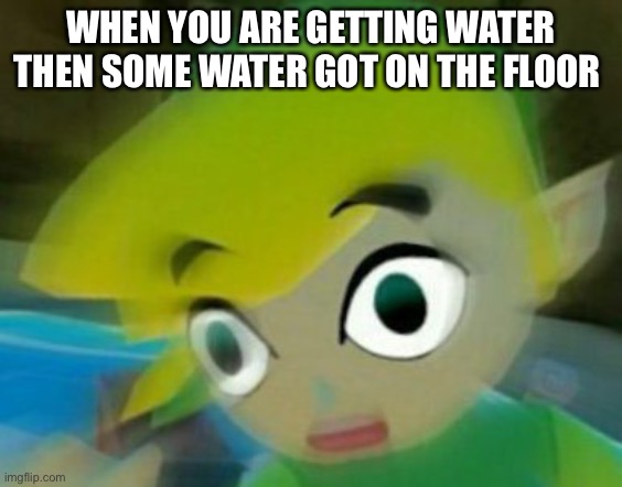 I got nothing ? | WHEN YOU ARE GETTING WATER THEN SOME WATER GOT ON THE FLOOR | image tagged in panicking link | made w/ Imgflip meme maker