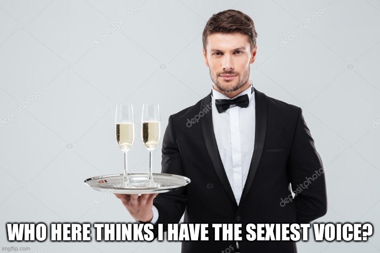 I don’t know why I’m asking | WHO HERE THINKS I HAVE THE SEXIEST VOICE? | image tagged in butler | made w/ Imgflip meme maker