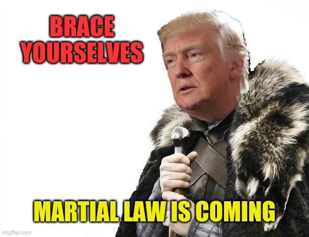 It's still not over | BRACE YOURSELVES; MARTIAL LAW IS COMING | image tagged in brace yourselves x is coming,president trump,election 2020,voter fraud,martial law | made w/ Imgflip meme maker