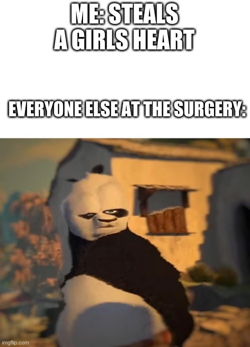 Drunk Kung Fu Panda | ME: STEALS A GIRLS HEART; EVERYONE ELSE AT THE SURGERY: | image tagged in drunk kung fu panda | made w/ Imgflip meme maker