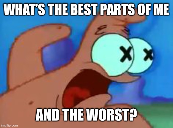 Patrick star | WHAT’S THE BEST PARTS OF ME; AND THE WORST? | image tagged in patrick star | made w/ Imgflip meme maker
