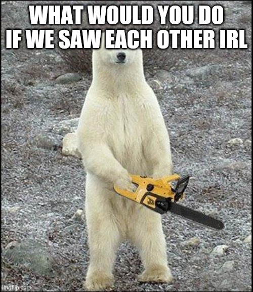 chainsaw polar bear | WHAT WOULD YOU DO IF WE SAW EACH OTHER IRL | image tagged in chainsaw polar bear | made w/ Imgflip meme maker