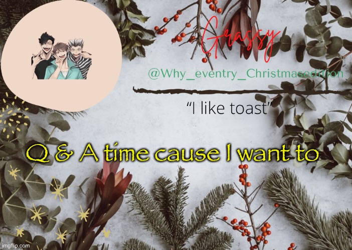 It is now probably going to become a tRenD | Q & A time cause I want to | image tagged in why_eventry christmas template | made w/ Imgflip meme maker