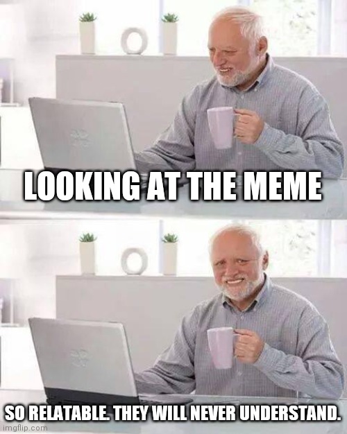 Hide the Pain Harold Meme | LOOKING AT THE MEME SO RELATABLE. THEY WILL NEVER UNDERSTAND. | image tagged in memes,hide the pain harold | made w/ Imgflip meme maker