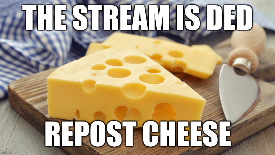 the stream is ded repost cheese | THE STREAM IS DED; REPOST CHEESE | image tagged in the stream is ded,repost cheese | made w/ Imgflip meme maker