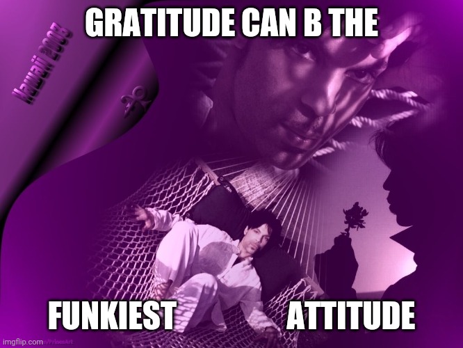 gratitude | GRATITUDE CAN B THE; FUNKIEST                  ATTITUDE | image tagged in prince | made w/ Imgflip meme maker
