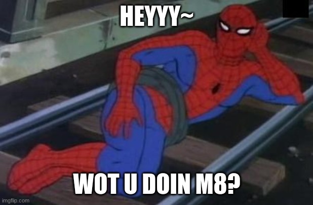 Sexy Railroad Spiderman Meme | HEYYY~ WOT U DOIN M8? | image tagged in memes,sexy railroad spiderman,spiderman | made w/ Imgflip meme maker