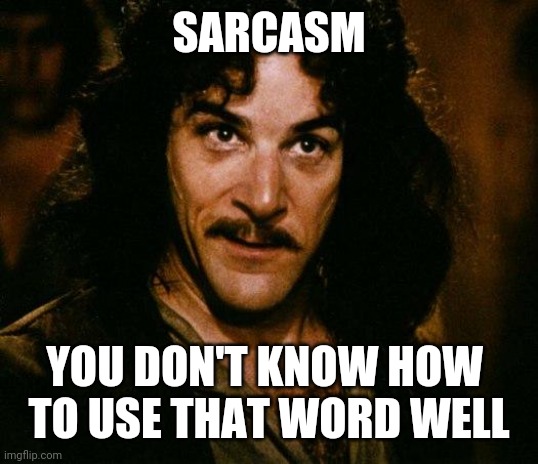 Inigo Montoya Meme | SARCASM YOU DON'T KNOW HOW 
TO USE THAT WORD WELL | image tagged in memes,inigo montoya | made w/ Imgflip meme maker