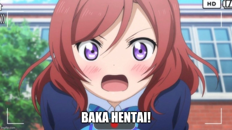 Maki Nikishino | BAKA HENTAI! | image tagged in maki nikishino | made w/ Imgflip meme maker